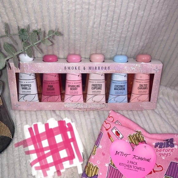 Accessories - Betsey Johnson hand towels and Smoke & Mirrors hand cream